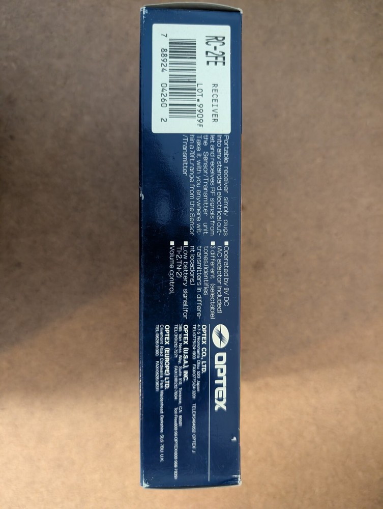 Optex Wireless Sensor~Annunciator System Receiver 70 ft Range RC-2FE NEW IN BOX