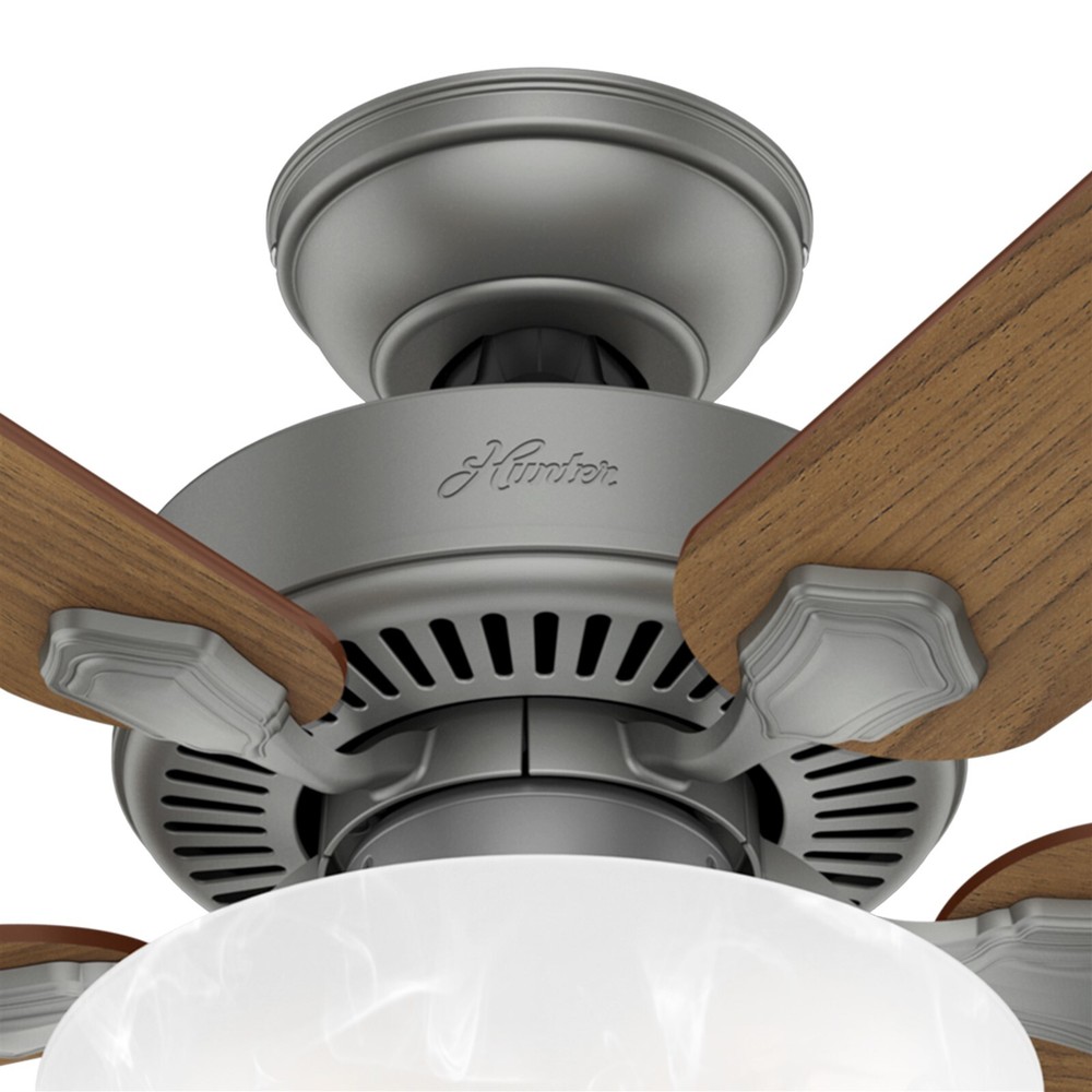 Hunter Fan 52 in Traditional Matte Silver Ceiling Fan with Light and Pull Chain