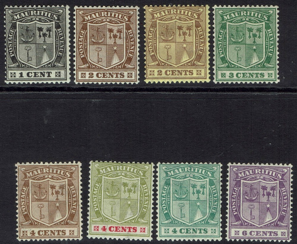 MAURITIUS 1921 ARMS RANGE TO 6C WMK MULTI SCRIPT CA