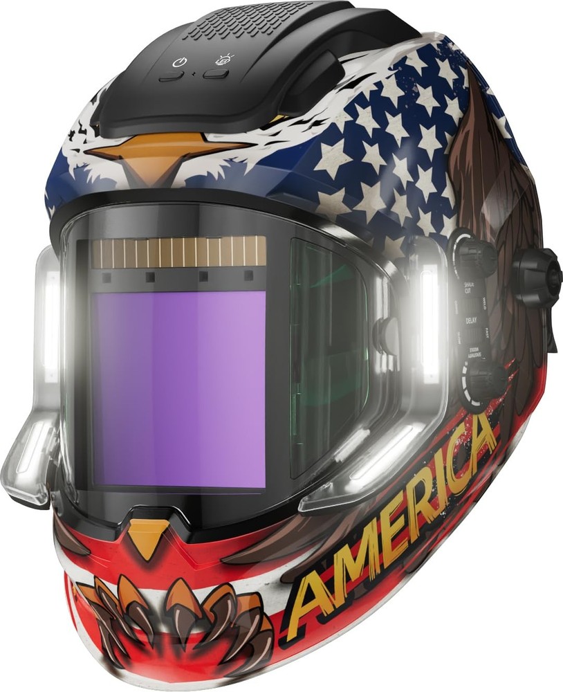 Welding Helmet with 4 LED Light, Panoramic Large Viewing Screen 3.94"X3.74" T...