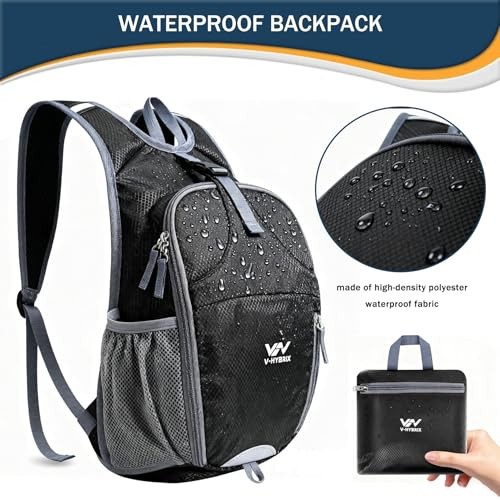 15L Foldable Hiking Backpack,Lightweight Packable Waterproof Small Black