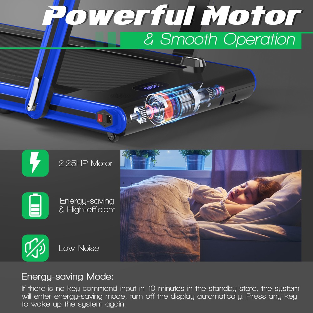 2.25HP Folding Treadmill 2-in-1 Walking Running Machine w/ APP & Remote Control