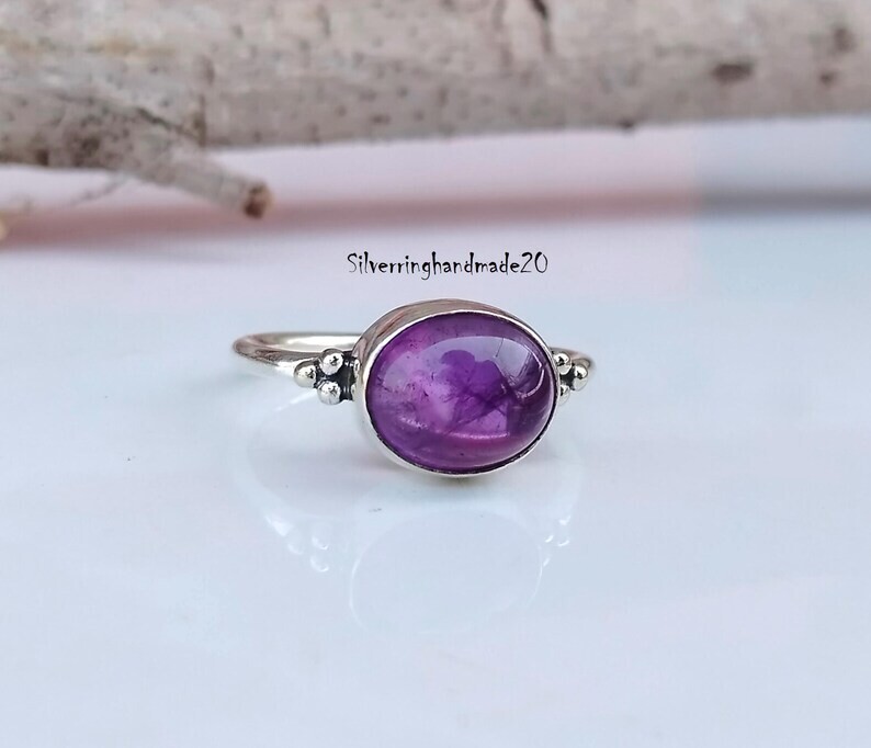 Amethyst Solid 925 Sterling Silver Statement Handmade Women Ring, All Size M1657