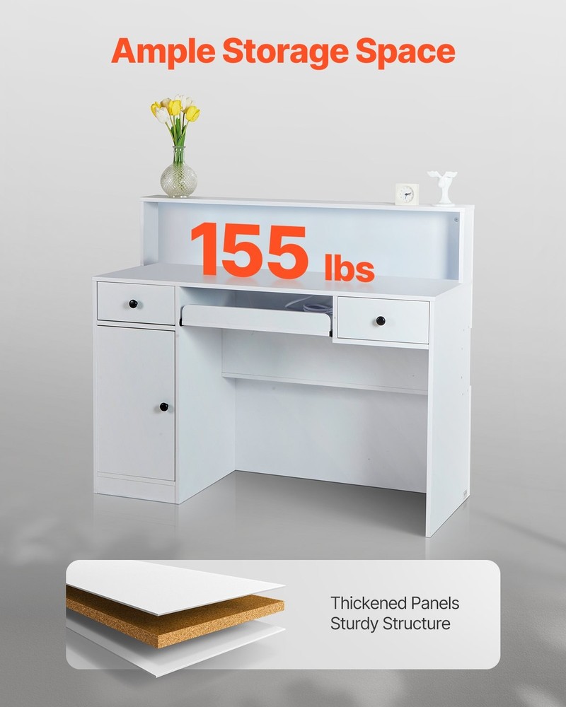 Reception Desk,47 Inch Rectangular Front Counter Table,Office Reception Desk w/L