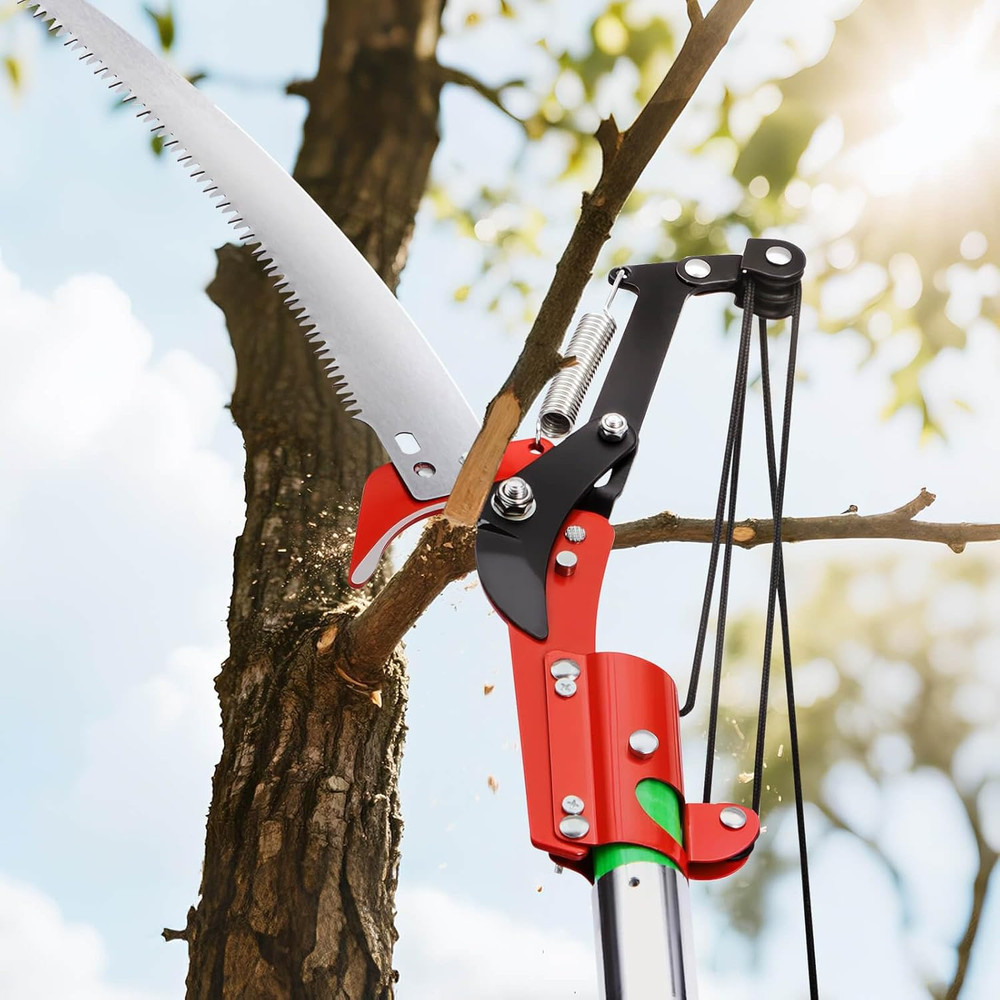 Manual Pole Saw, 3.87-27 Ft Extendable Pole Tree Pruner with Scissors, Sharp 65M
