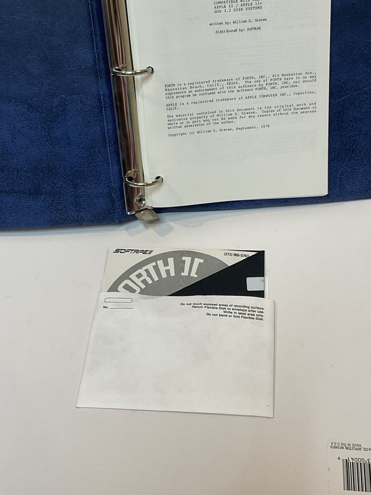 Vintage Apple II Software FORTH II Apple Programming Language Softape