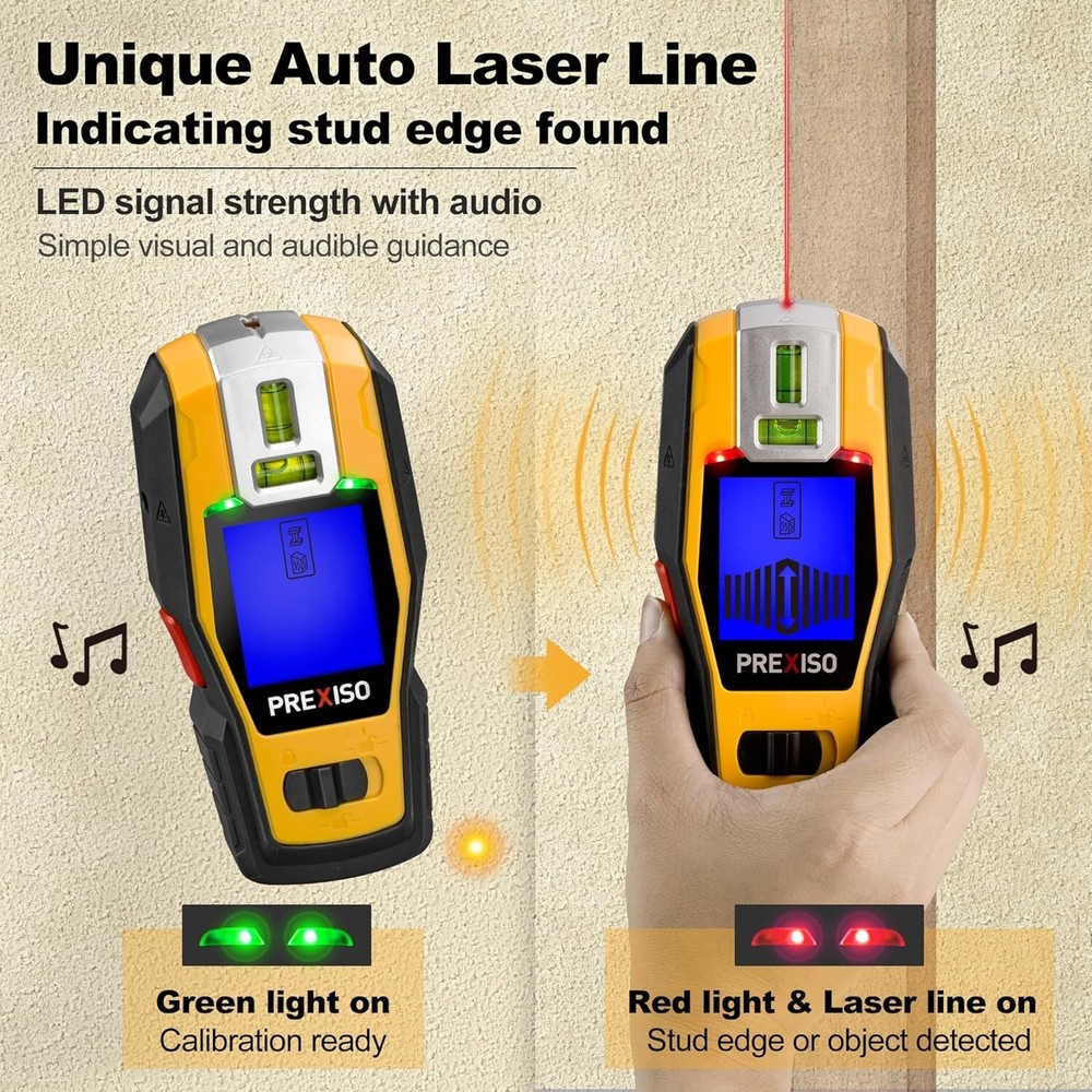 PREXISO 2-in-1 Stud Finder with Laser Level Wall Stud Scanners Tool for Hanging