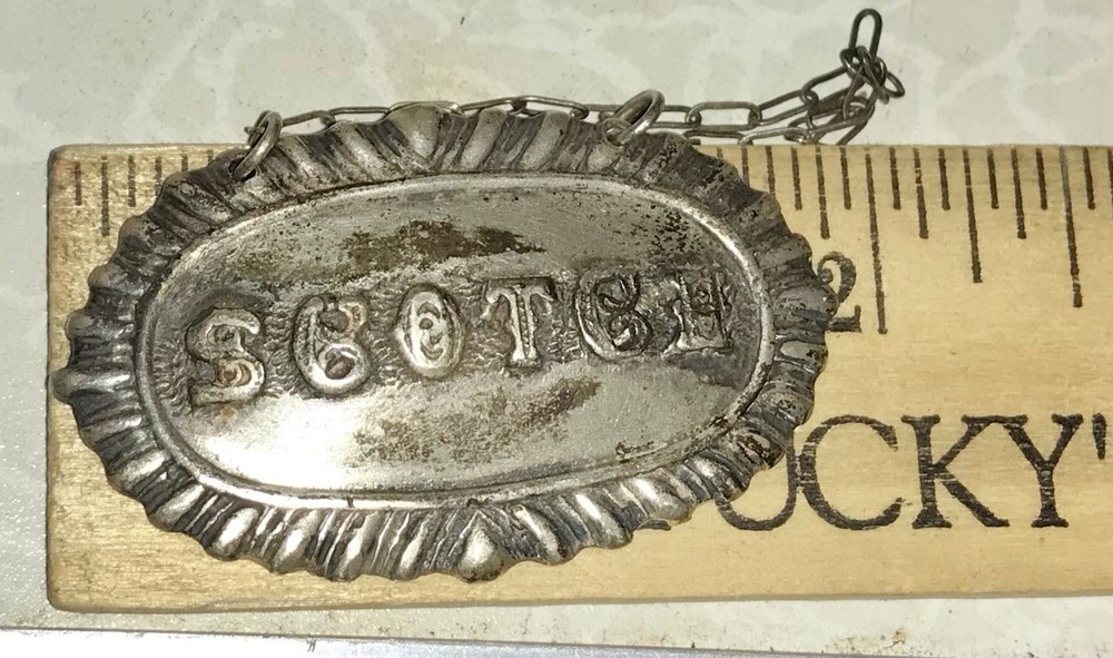 Vintage Sterling Silver Scotch Bottle Label