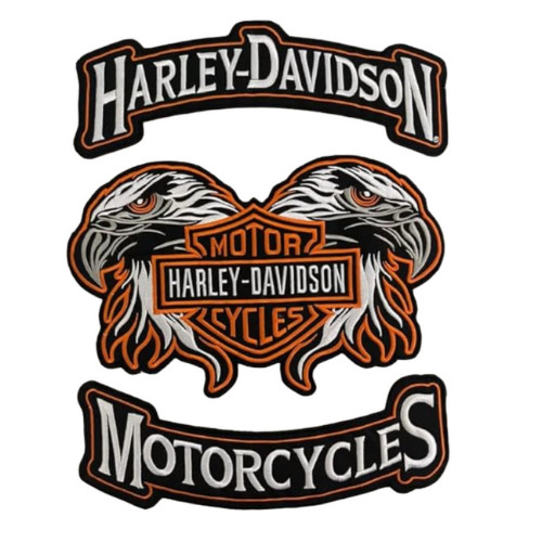 Harley-Davidson Double Eagle Patch Set 3-Pc Rocker Orange Embroidered Iron-On