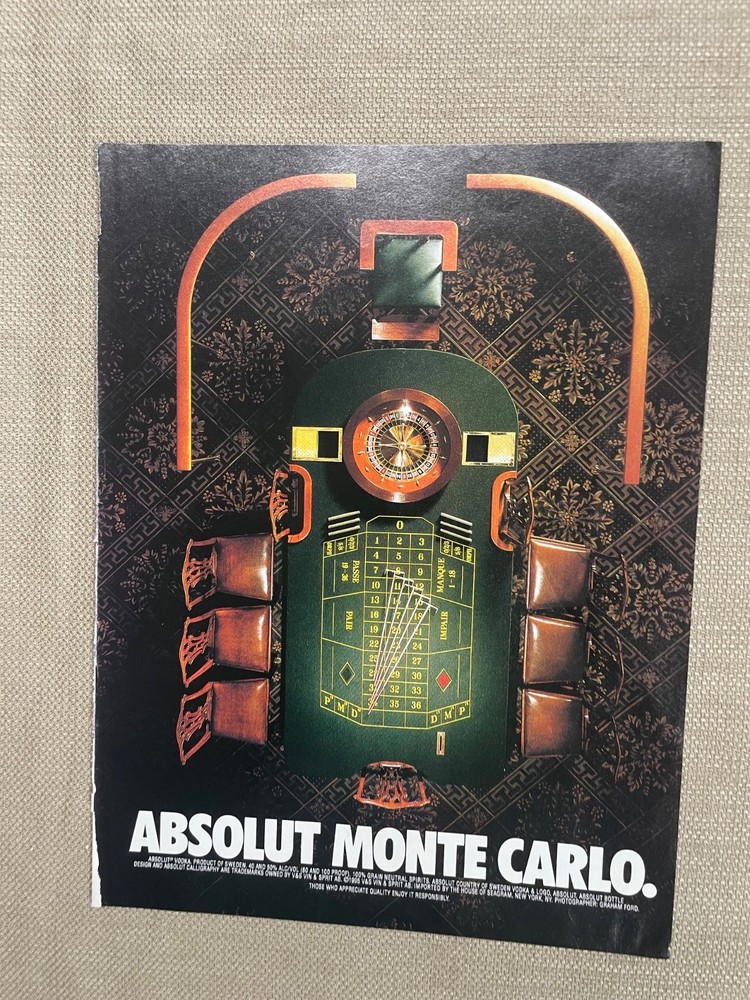Absolut Vodka Monte Carlo 1996 Magazine Advertisement Ad
