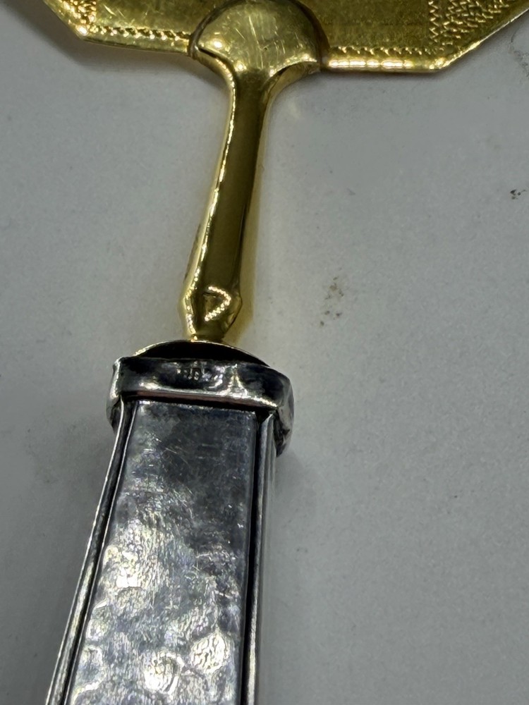 Antique German 800 Solid Silver & Vermeil Cake Server, Hammered Finish
