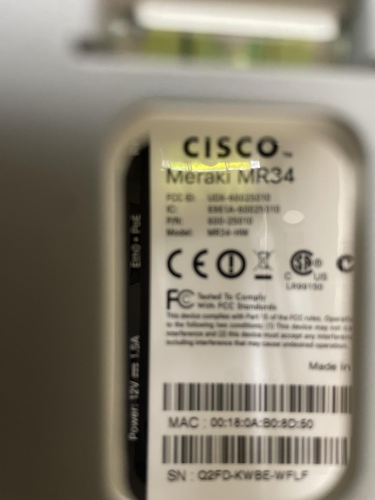 CISCO MERAKI MR34 WIRELESS ACCESS POINT
