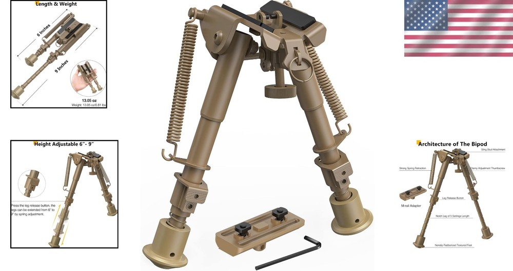 Lightweight 6-9" Bipod for Precision Shooting