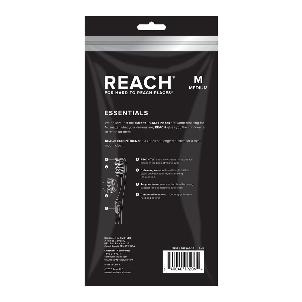 Reach Essentials Toothbrush with 6 Count (Pack of 1), Multi