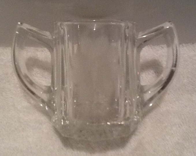 Glass Cut Two Handled Flower Etched Pattern Toothpick Holder