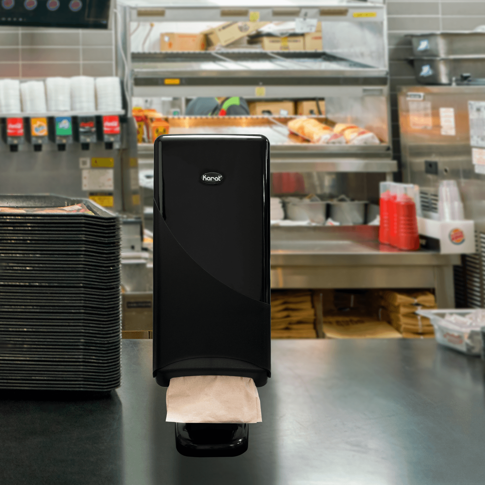 Karat Interfold Dispenser for Dispense Nap, Stand/Tabletop, Black - 1 unit