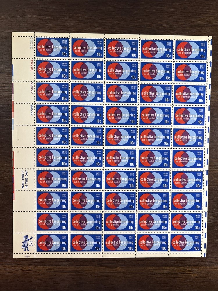1558 US Mint Sheet, 10 Cent Collective Bargaining, Mint NH