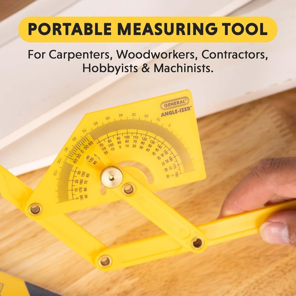 Compact Hand-Powered Protractor for Sloped, Inside & Outside Angles - Yellow