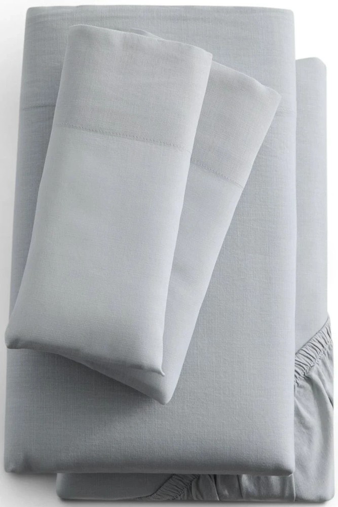 Malouf Linen Weave Cotton SPLIT King Sheet Set Fog/Light Grey Open Percale