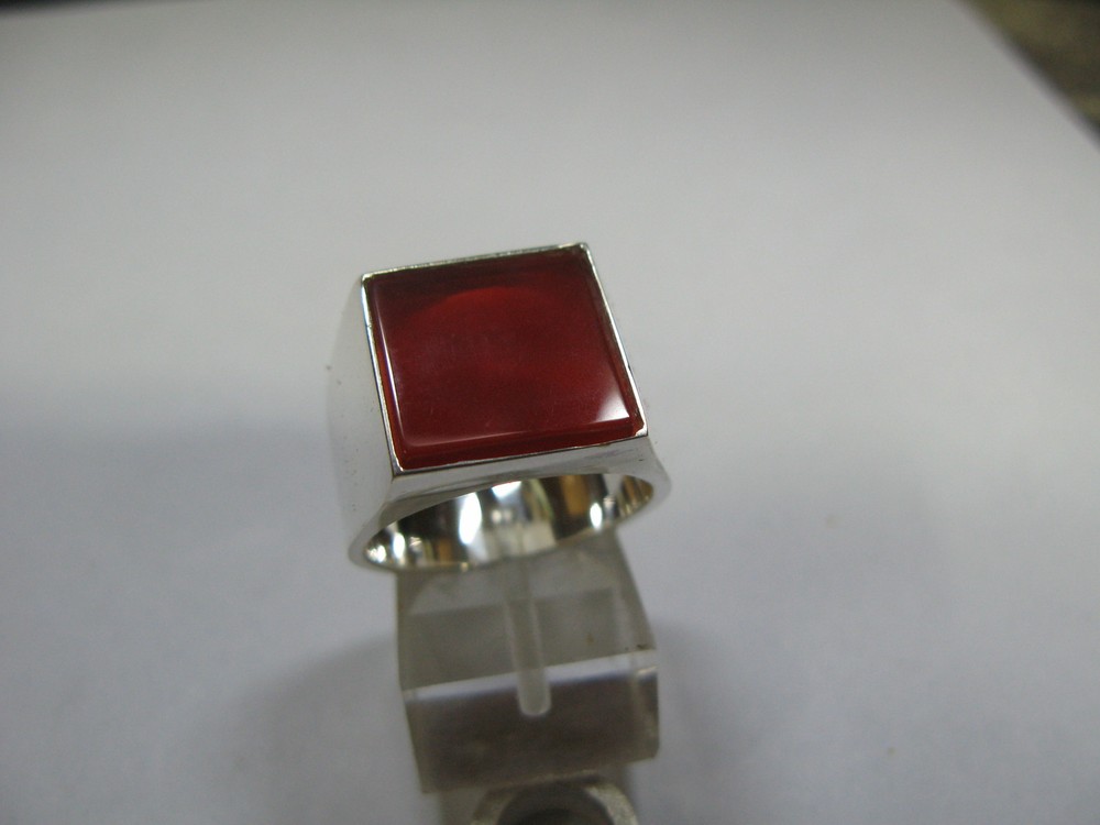 Men's Ring with Red Agate Square 925 Silver Craftsmanship