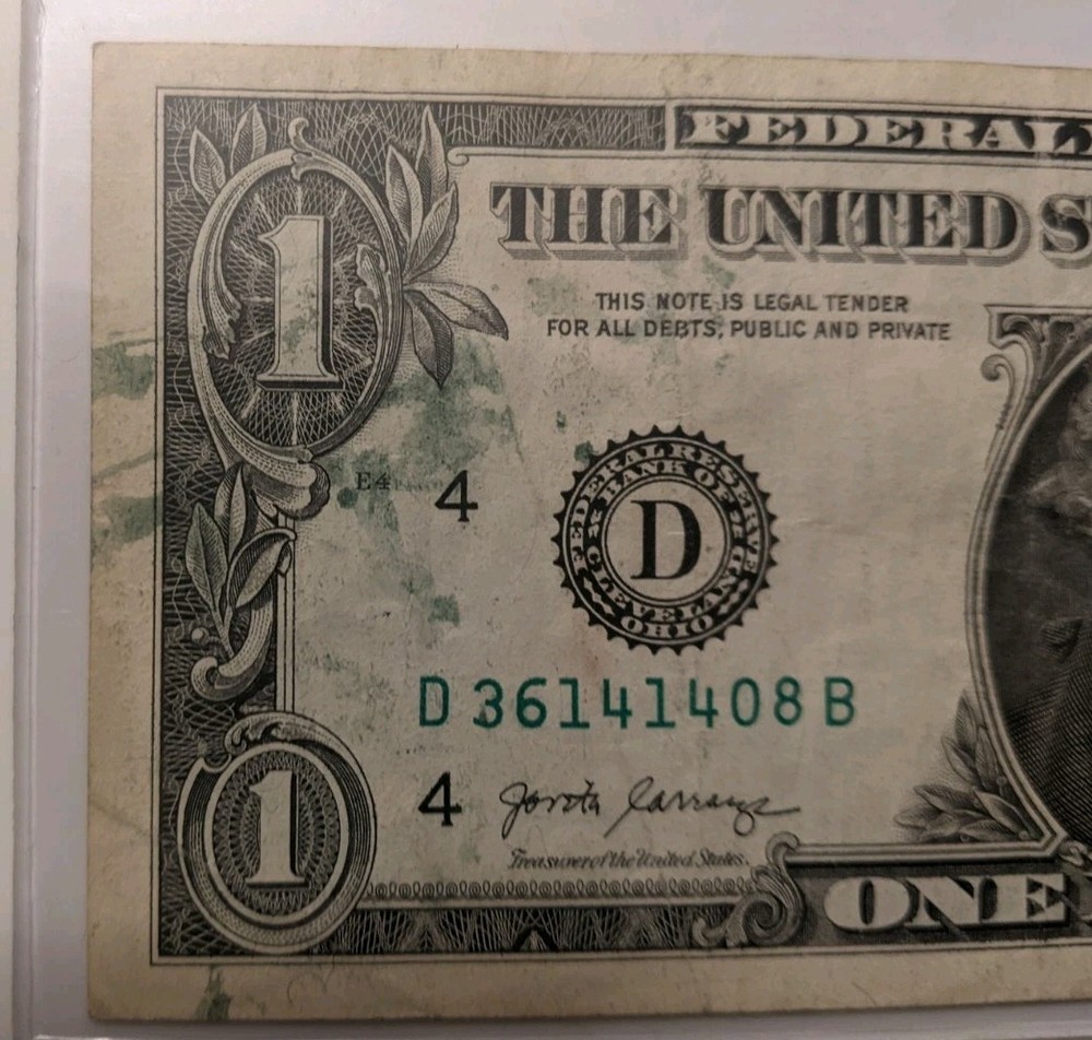 2017 $1 Bill With A Matte Inking Error