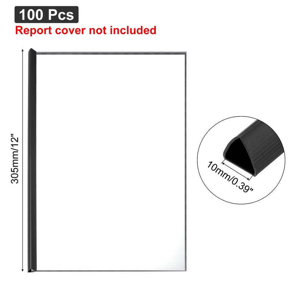 100Pcs Binding Bars, 10mm Binding Bars 70 Sheets Capacity, Black