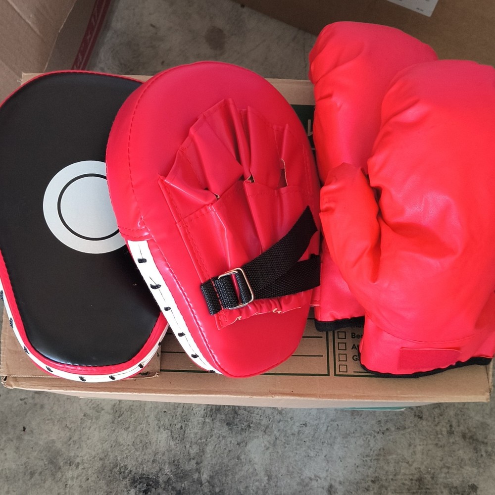 Red Boxing Focus Mitts and Gloves Set