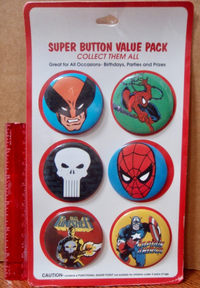 Vintage Marvel Comics Super Button Pins Value Pack X-Men Wolverine Spider-Man +