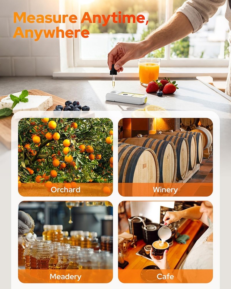 Rechargeable Refractometer with Automatic Temperature Compensation for Samples