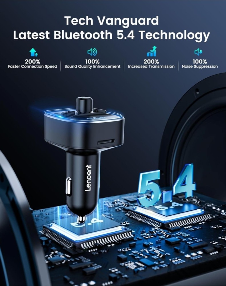 Bluetooth 5.4 FM Transmitter 48W PD30W Car Adapter Handsfree USB TF