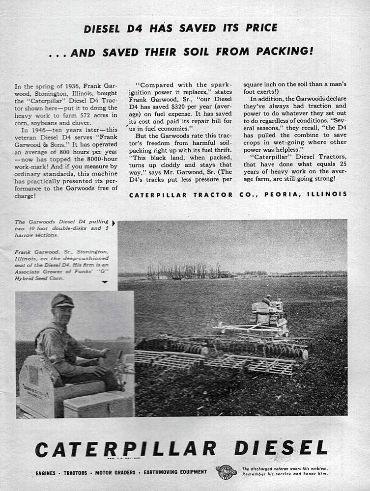 1946 Caterpillar Model D4 Tractor Original Print Ad
