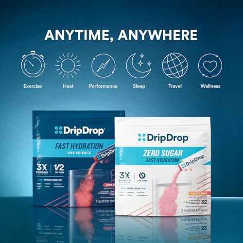 DripDrop Electrolyte Hydration Drink Mix 16 Servings Fast Hydration Variety Pack