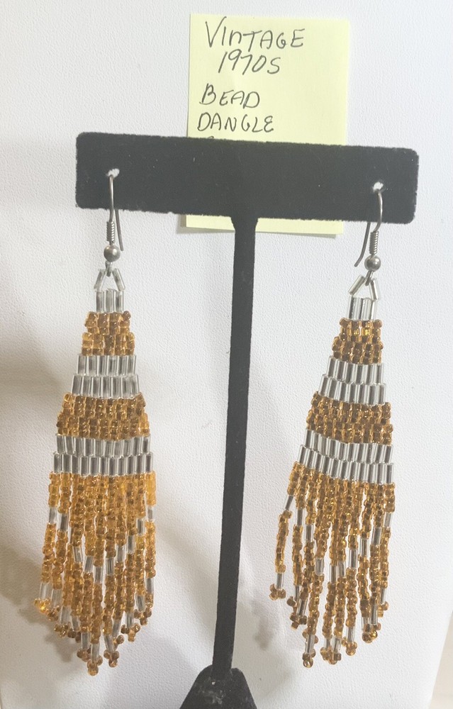 Vintage 1970s Bead Dangle Earrings 4 1/2” Drop