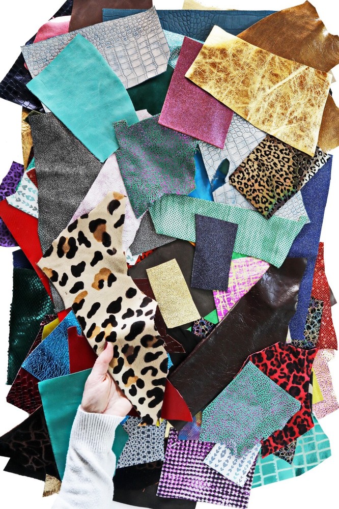 100 Leather scraps RANDOM selection MIX printed metallic solid patent 2x4" size