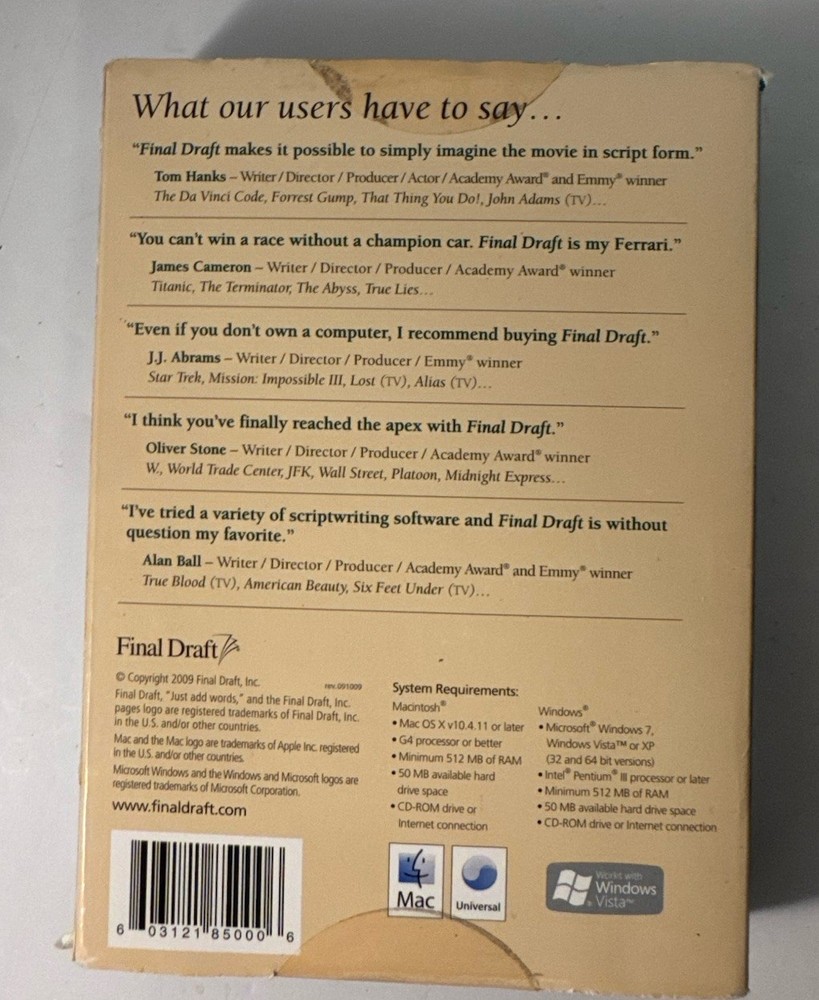 Final Draft Professional Scriptwriting Software Version 8 MAC Windows PC CD 2009