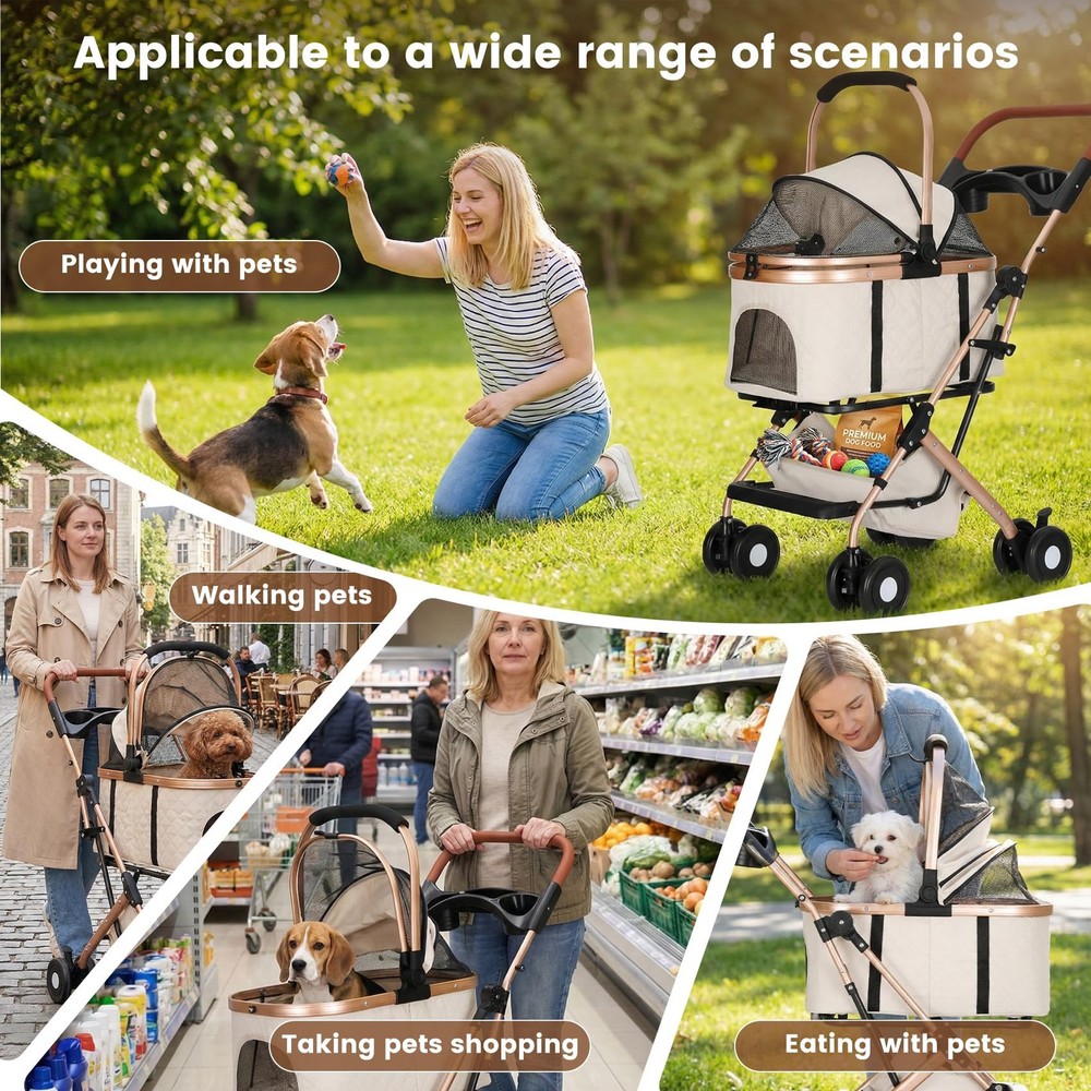 Dog Stroller for Small & Medium Dogs & Cats, Foldable Pet Stroller Wagon Carr...