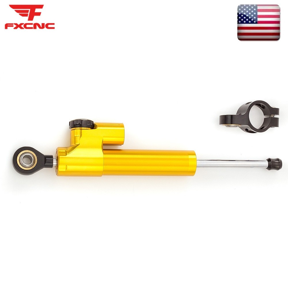 FXCNC 255MM Steering Damper Stabilizer Reversed Shock Universal Adjustable Gold