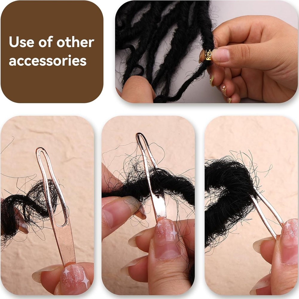 Braiding Hair Locking Tool Bamboo Handle Dreadlock Hook Crochet Needle Tool