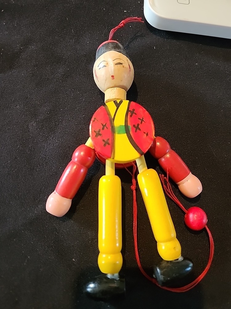 Vintage Wooden Pull String Dancing Puppet - Made in Japan