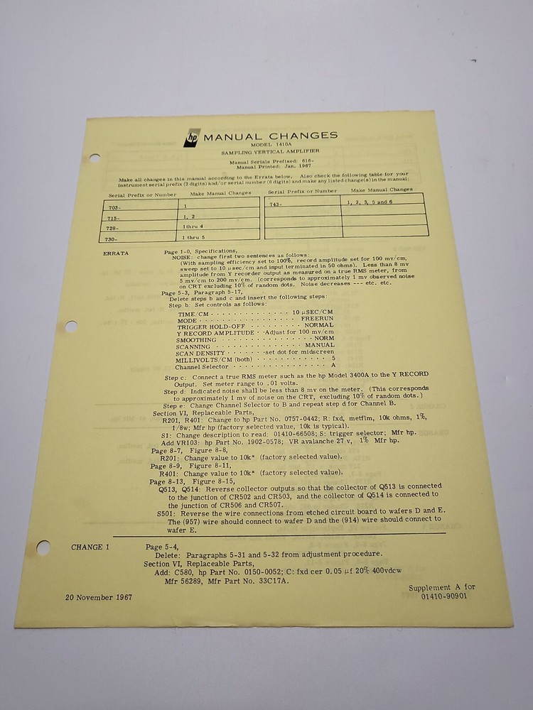 HP 1410A Sampling Vertical Amplifier ~ Operating & Service Manual