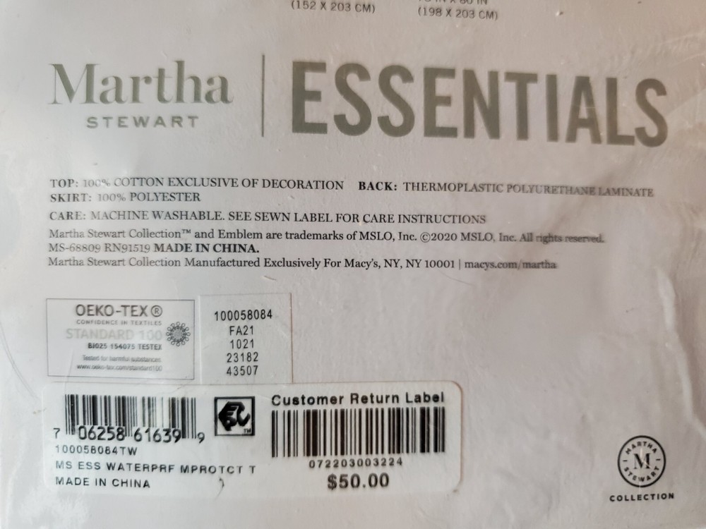 Martha Stewart Essentials Waterproof Mattress Protector, Twin - White