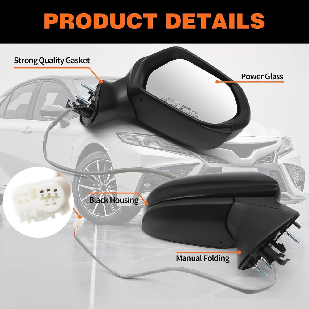Right Passenger Side Mirror Assembly Compatible with Camry 2018-2024 with Power