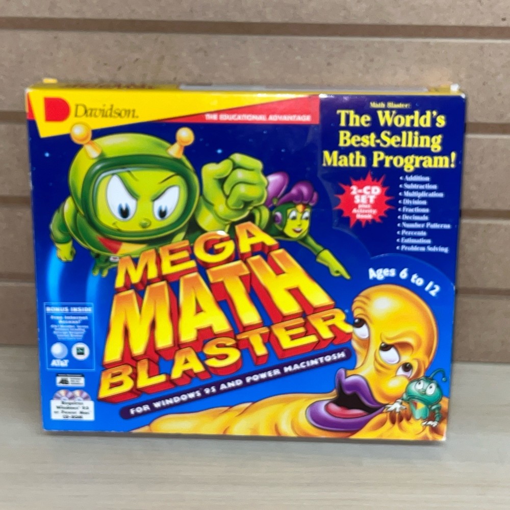 Mega Math Blaster 2-CD Set + Activity Book Windows 95 / Mac 1996