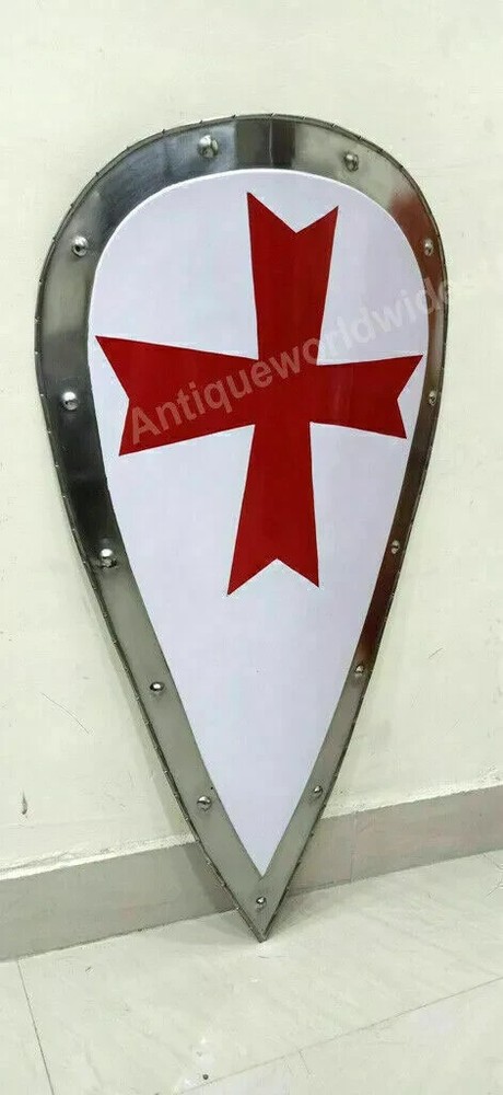 Templar Knight Shield Crusader Metal Shield , with Red Cross Shield