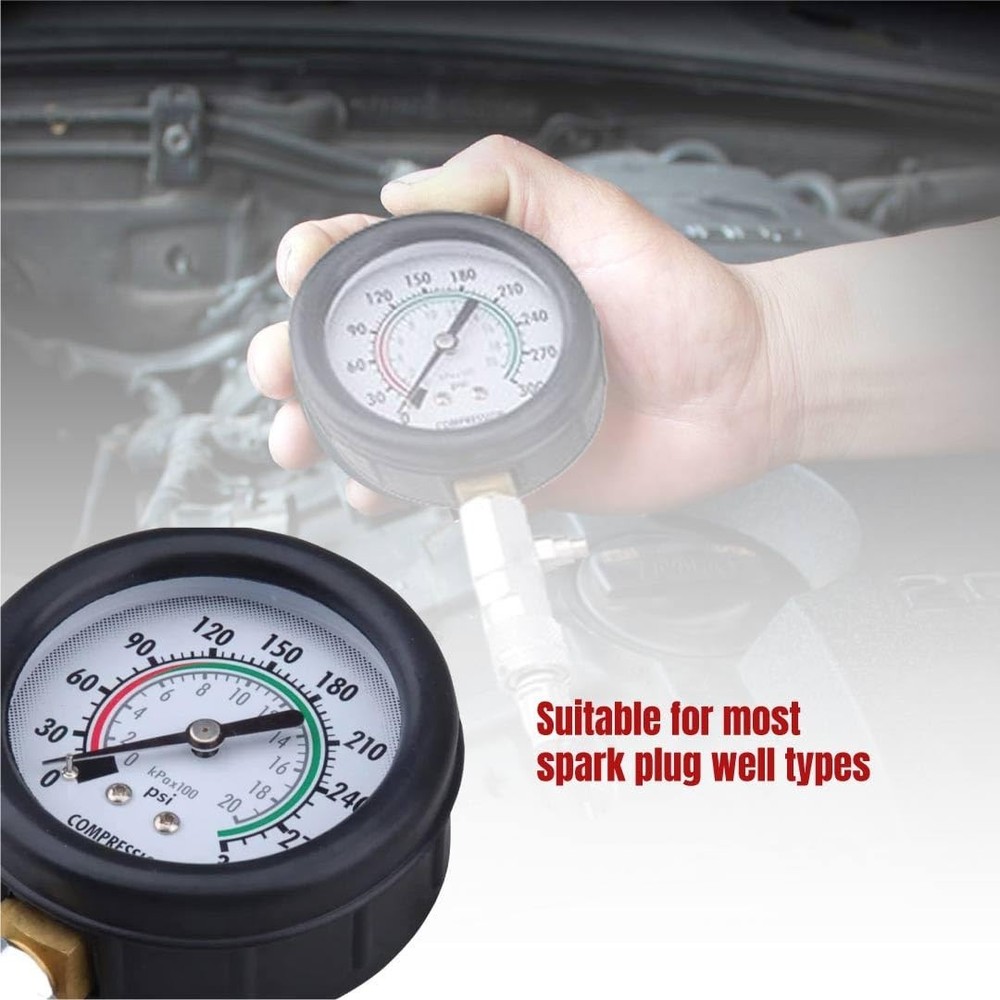 Engine Compression Tester Kit – Small Engines with 10MM, 12MM, 14MM, 18MM Adap.