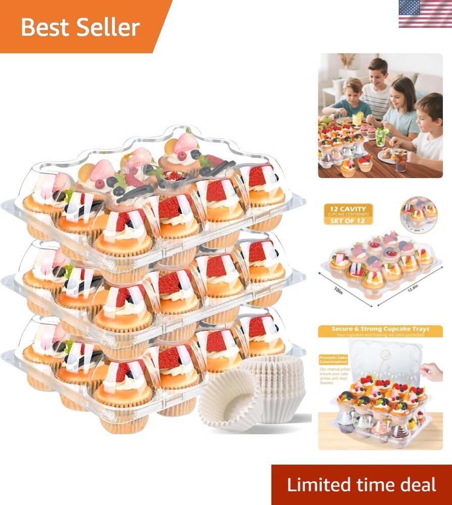 12-Count Cupcake Holders with Secure Locking Dome Lid for Safe Transport