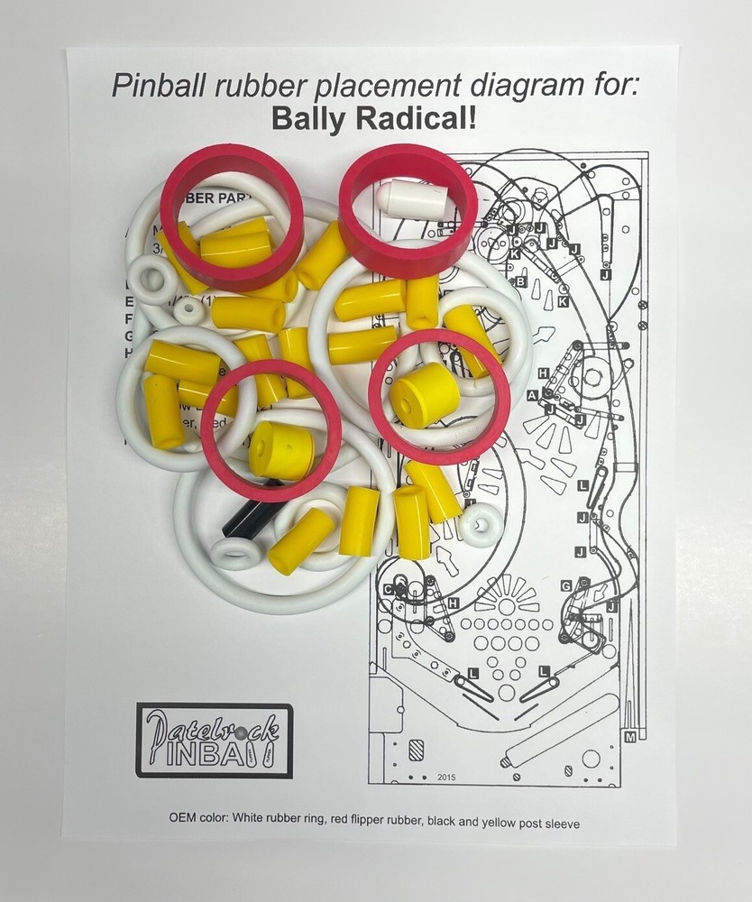 1990 Bally / Midway Radical! Pinball Machine Rubber Ring Kit