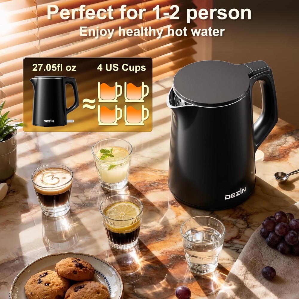 0.8L Electric Kettle, Small Electric Kettle with Double Wall Construction, 30...