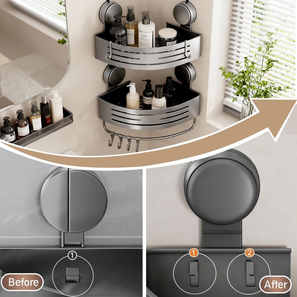 Structoline Corner Shower Caddy Bathroom Organizer（2-Pack Cream White）,No-Dri...