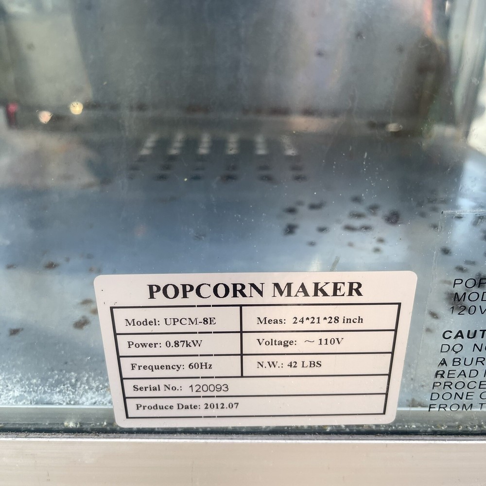 Popcorn Machine Uniworld UPCM-8E Commercial Restaurant